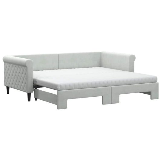Daybed with Trundle and Mattresses Light Grey 90x190 cm Velvet Daybed with Trundle and Mattresses Light Grey 90x190 cm Velvet