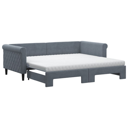 Daybed with Trundle and Mattresses Dark Grey 90x190 cm Velvet Daybed with Trundle and Mattresses Dark Grey 90x190 cm Velvet