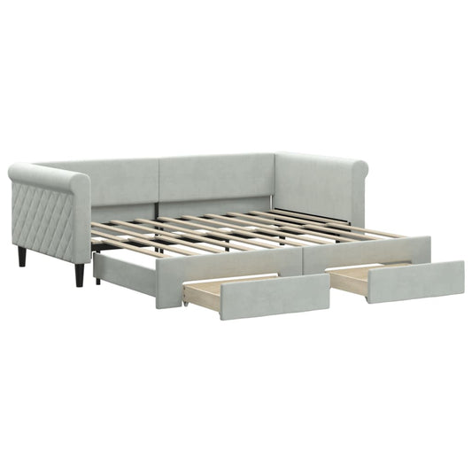 Daybed with Trundle&Drawers without Mattress Light Grey 90x190 cm Daybed with Trundle&Drawers without Mattress Light Grey 90x190 cm