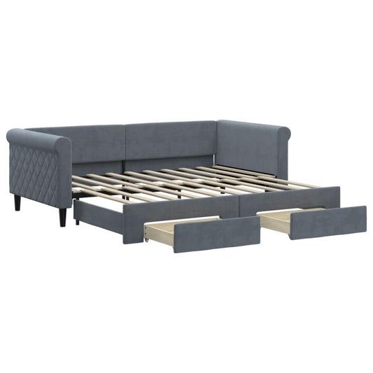 Daybed with Trundle&Drawers without Mattress Dark Grey 90x190cm Daybed with Trundle&Drawers without Mattress Dark Grey 90x190cm