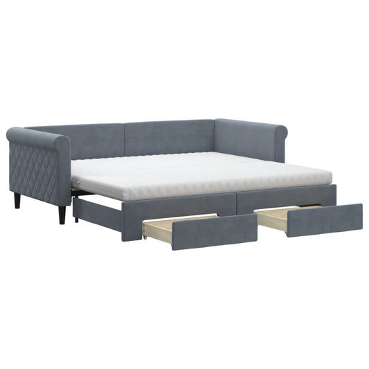 Daybed with Trundle and Drawers Dark Grey 90x190 cm Velvet Daybed with Trundle and Drawers Dark Grey 90x190 cm Velvet