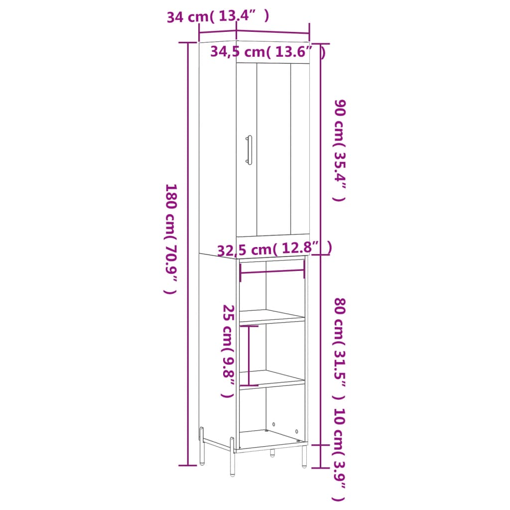 Highboard Grey Sonoma 34,5x34x180 cm Engineered Wood