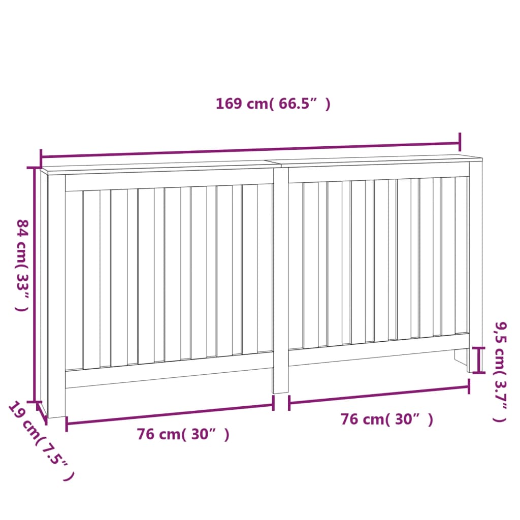 Radiator Cover Grey 169x19x84 cm Solid Wood Pine
