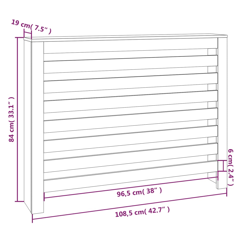 Radiator Cover White 108,5x19x84 cm Solid Wood Pine