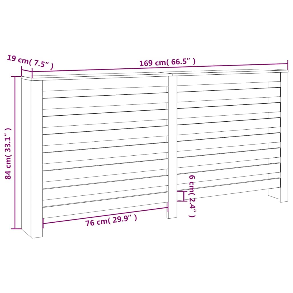 Radiator Cover 169x19x84 cm Solid Wood Pine
