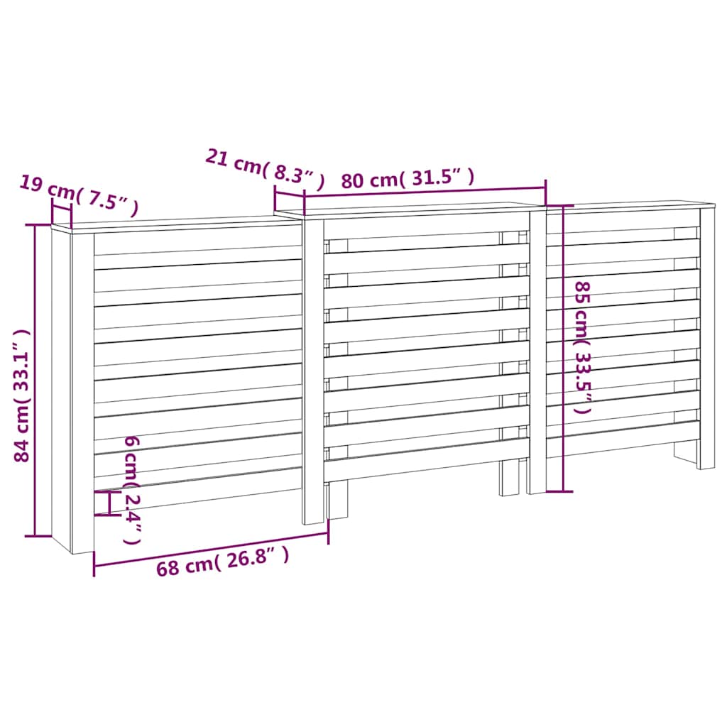 Radiator Cover 210x21x85 cm Solid Wood Pine