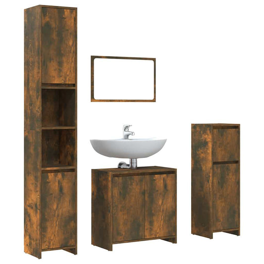 4 Piece Bathroom Furniture Set Smoked Oak Engineered Wood 4 Piece Bathroom Furniture Set Smoked Oak Engineered Wood