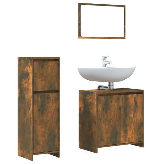 3 Piece Bathroom Furniture Set Smoked Oak Engineered Wood 3 Piece Bathroom Furniture Set Smoked Oak Engineered Wood