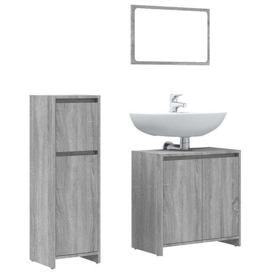 3 Piece Bathroom Furniture Set Grey Sonoma Engineered Wood 3 Piece Bathroom Furniture Set Grey Sonoma Engineered Wood