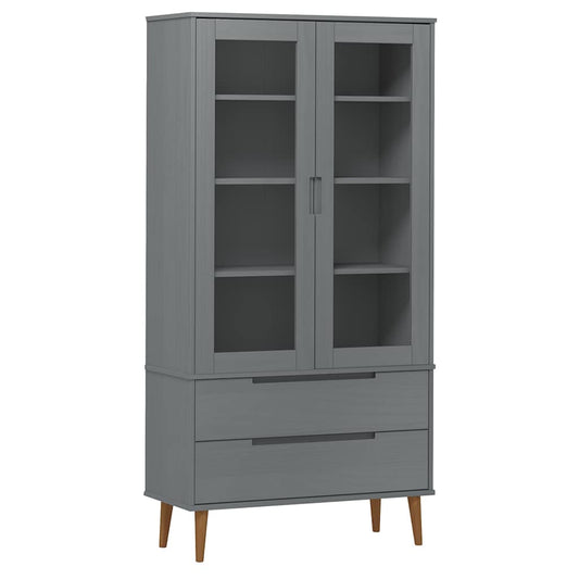 Vitrine Cabinet "MOLDE" Grey 90x35x175 cm Solid Wood Pine Vitrine Cabinet "MOLDE" Grey 90x35x175 cm Solid Wood Pine