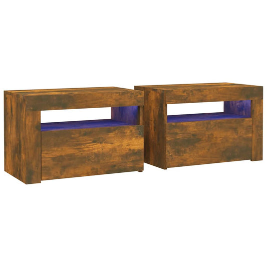 Bedside Cabinets 2 pcs with LEDs Smoked Oak 60x35x40 cm Bedside Cabinets 2 pcs with LEDs Smoked Oak 60x35x40 cm