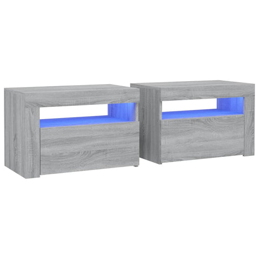 Bedside Cabinets 2 pcs with LEDs Grey Sonoma 60x35x40 cm Bedside Cabinets 2 pcs with LEDs Grey Sonoma 60x35x40 cm