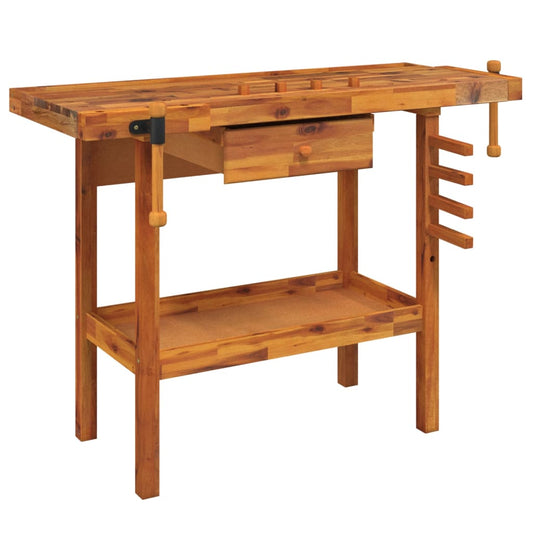 Workbench with Drawer and Vices 124x52x83 cm Solid Wood Acacia Workbench with Drawer and Vices 124x52x83 cm Solid Wood Acacia