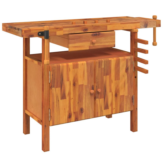 Workbench with Drawer and Vices 124x52x83 cm Solid Wood Acacia Workbench with Drawer and Vices 124x52x83 cm Solid Wood Acacia