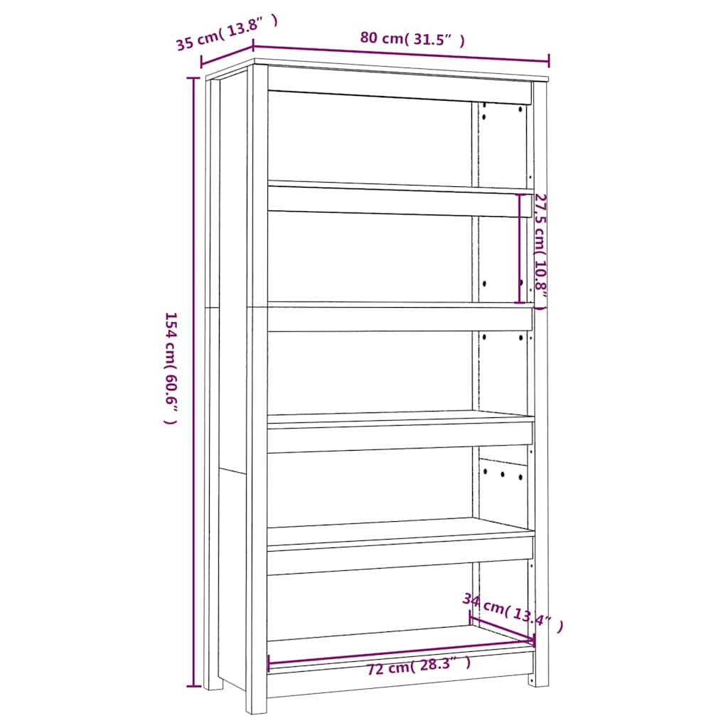 Book Cabinet Grey 80x35x154 cm Solid Wood Pine