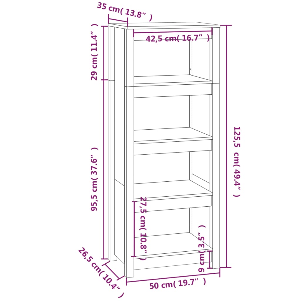 Book Cabinet Grey 50x35x125,5 cm Solid Wood Pine