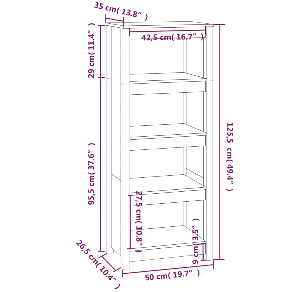 Book Cabinet Black 50x35x125,5 cm Solid Wood Pine