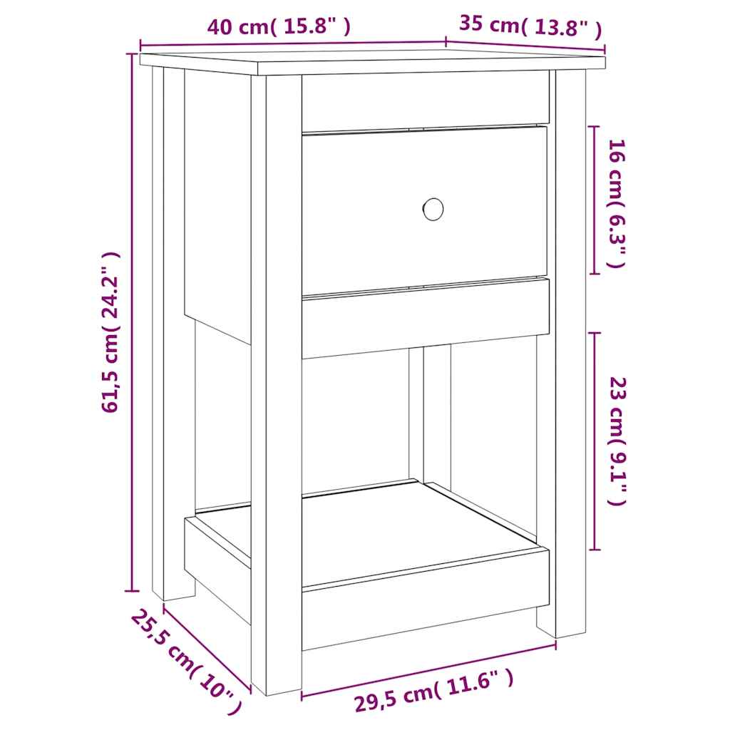 Bedside Cabinets 2 pcs White 40x35x61,5 cm Solid Wood Pine