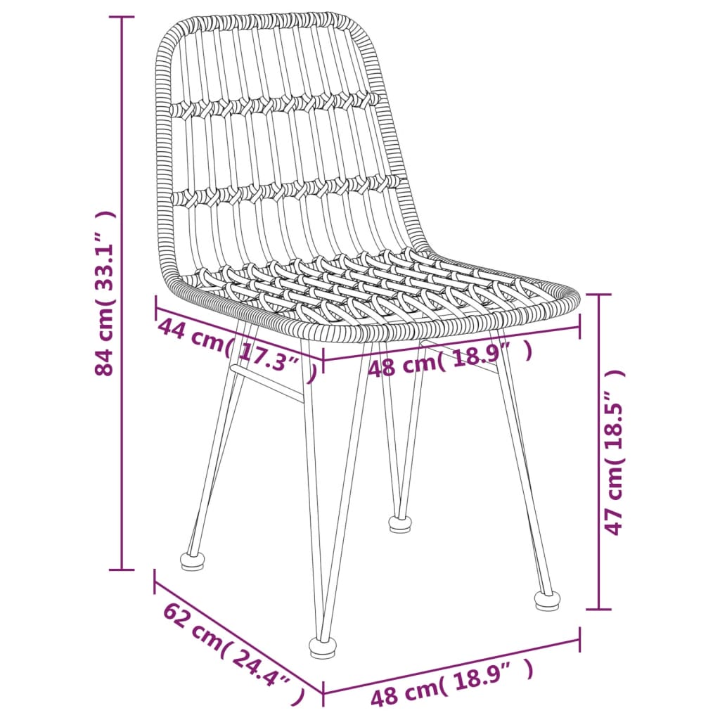 Garden Chair | Set of 2 | Black | Steel, polyethylene | 48 x 62 x 84 cm