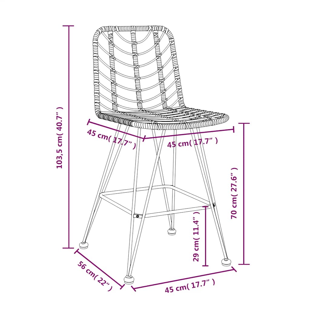Bar Stools 2 pcs 45x56x103,5 cm PE Rattan and Steel