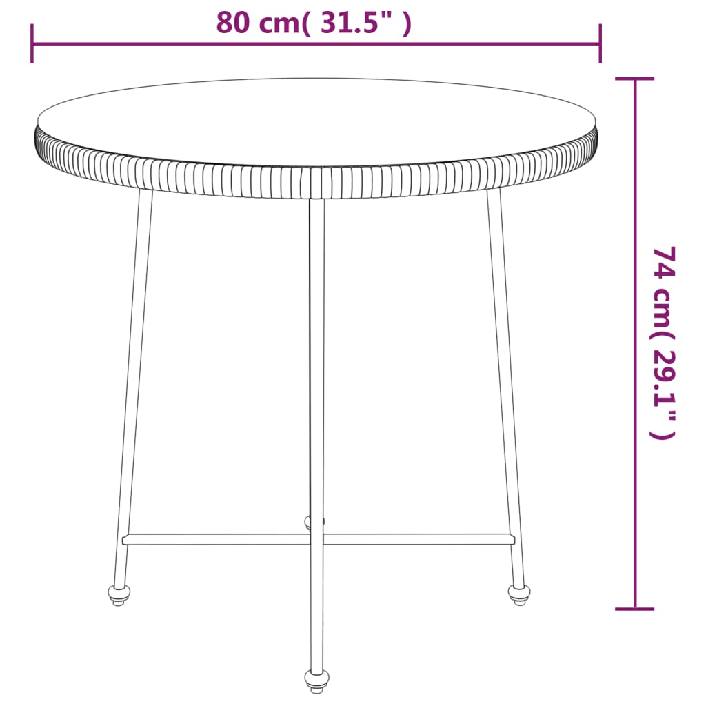 Dining Table Black Ø80 cm Tempered Glass and Steel