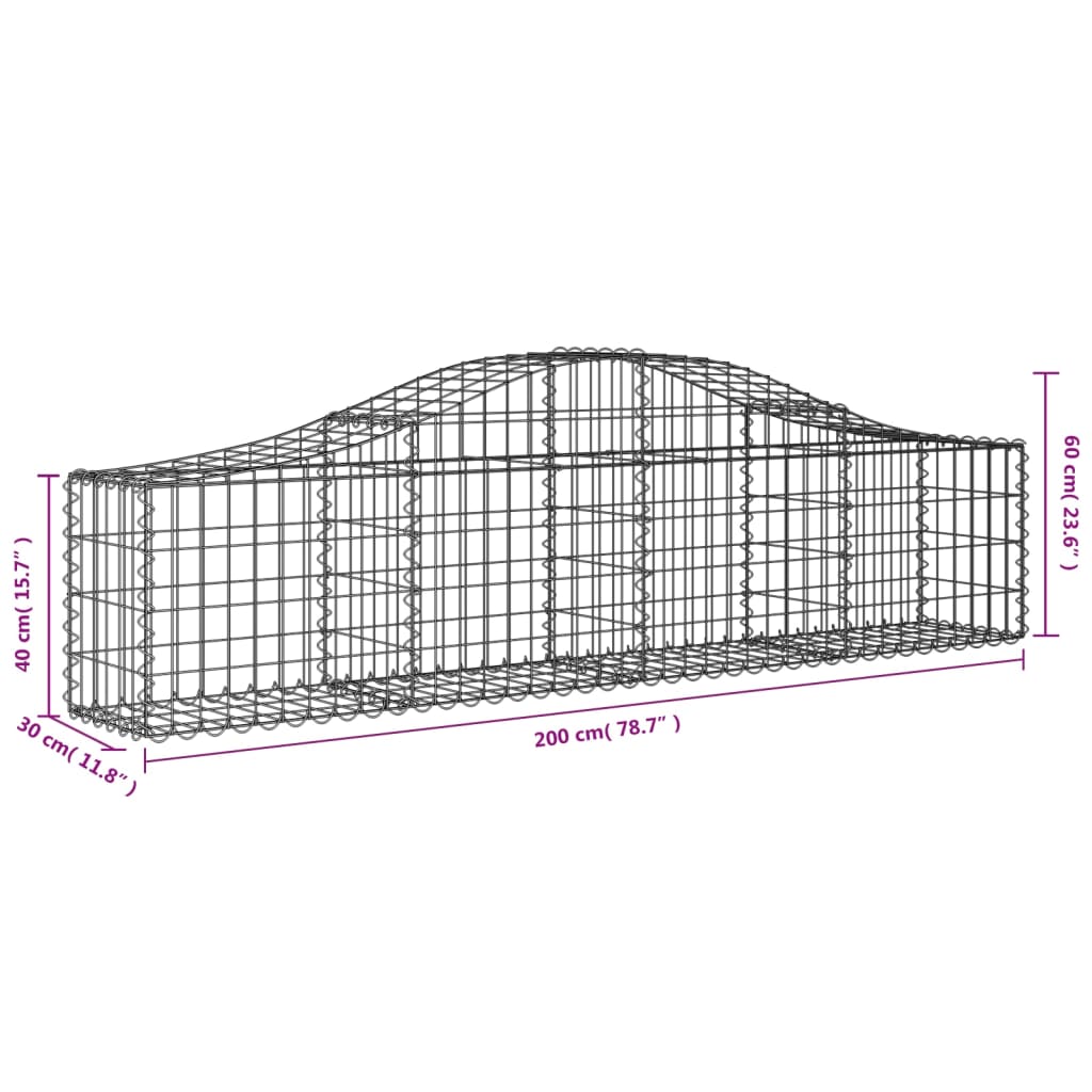 Arched Gabion Baskets 8 pcs 200x30x40/60 cm Galvanised Iron