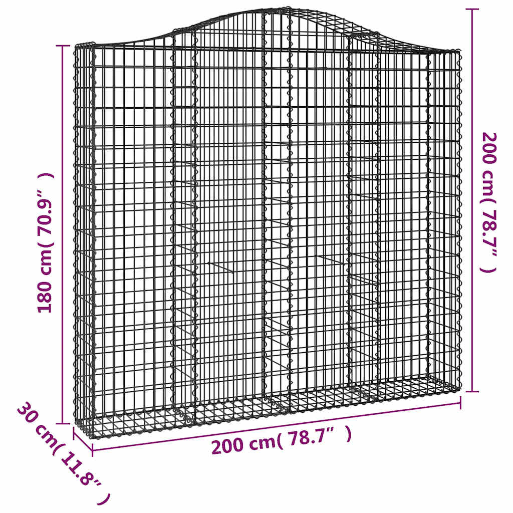 Arched Gabion Baskets 3 pcs 200x30x180/200 cm Galvanised Iron