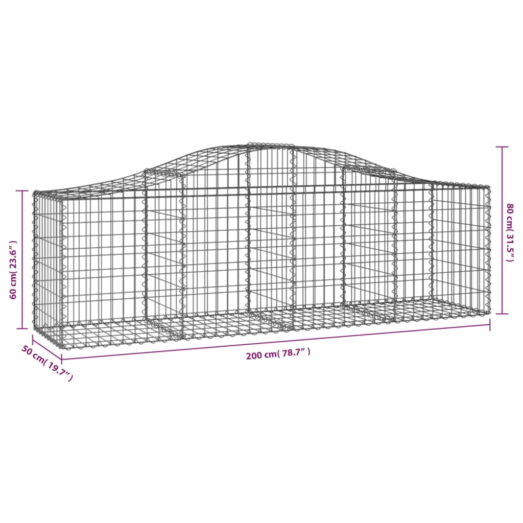 Arched Gabion Baskets 9 pcs 200x50x60/80 cm Galvanised Iron