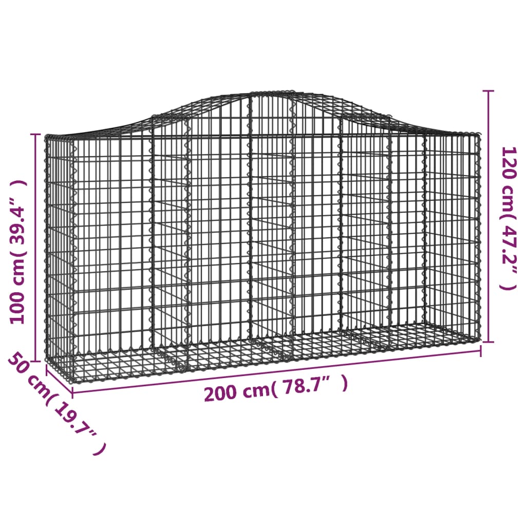 Arched Gabion Baskets 7 pcs 200x50x100/120 cm Galvanised Iron