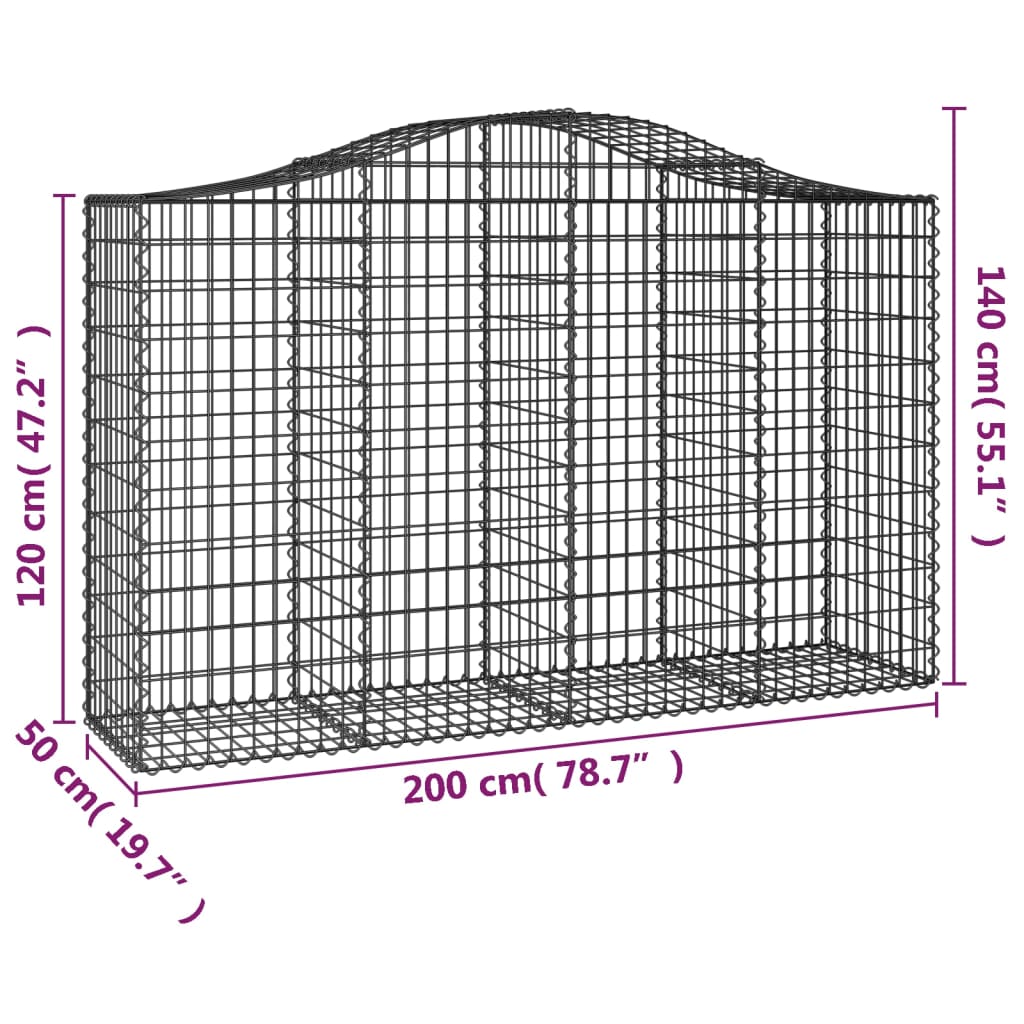 Arched Gabion Baskets 11 pcs 200x50x120/140 cm Galvanised Iron