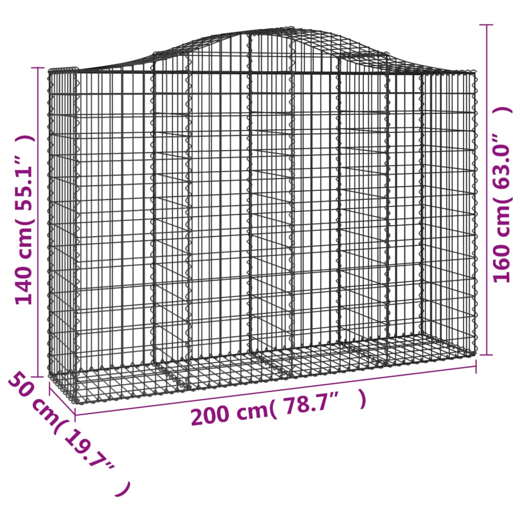 Arched Gabion Baskets 11 pcs 200x50x140/160 cm Galvanised Iron