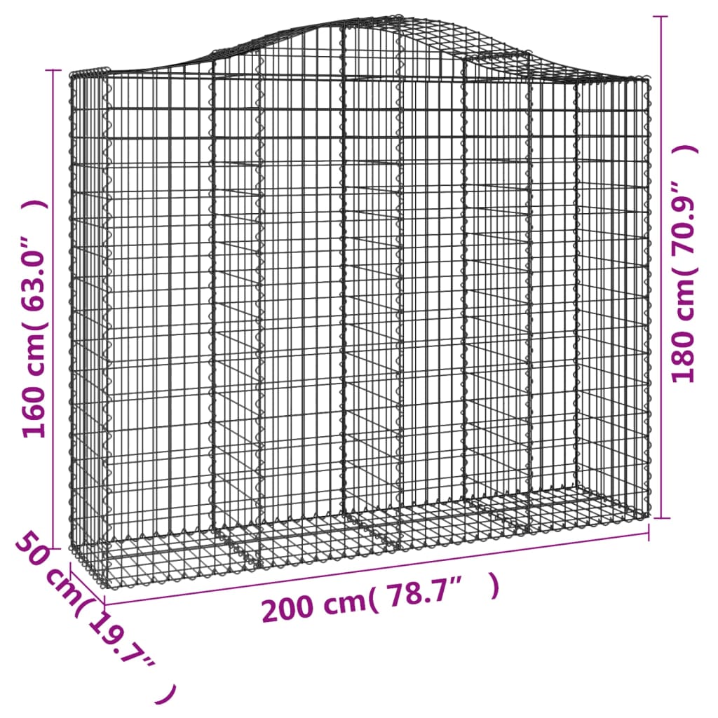 Arched Gabion Baskets 6 pcs 200x50x160/180 cm Galvanised Iron