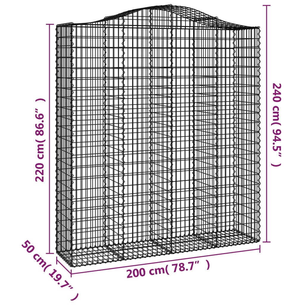 Arched Gabion Baskets 2 pcs 200x50x220/240 cm Galvanised Iron