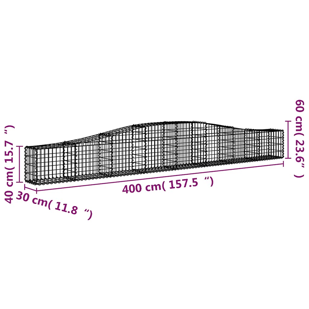 Arched Gabion Baskets 3 pcs 400x30x40/60 cm Galvanised Iron