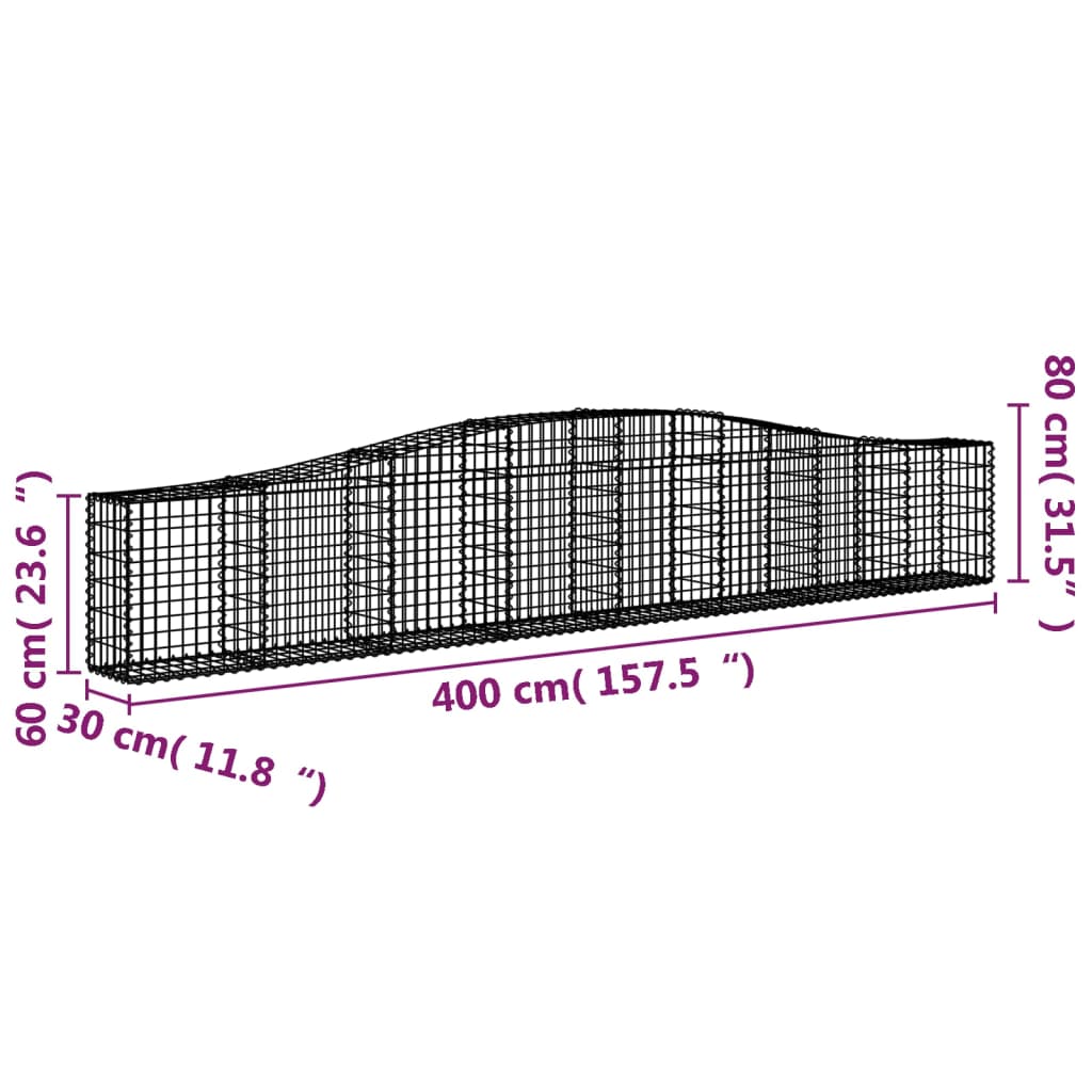 Arched Gabion Baskets 2 pcs 400x30x60/80 cm Galvanised Iron