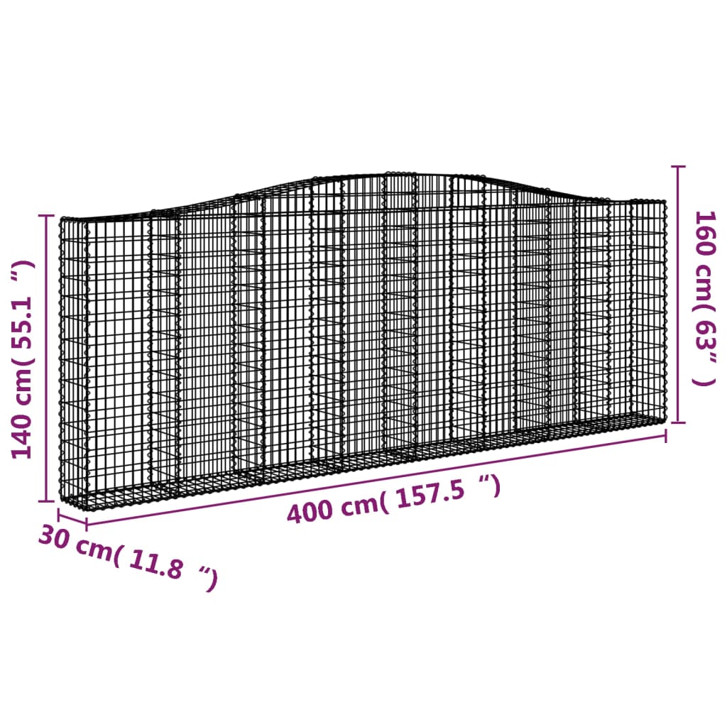 Arched Gabion Baskets 5 pcs 400x30x140/160 cm Galvanised Iron