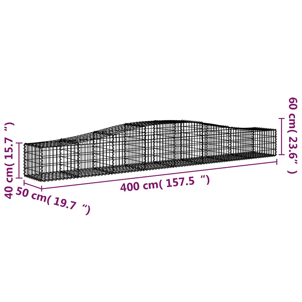 Arched Gabion Baskets 4 pcs 400x50x40/60 cm Galvanised Iron