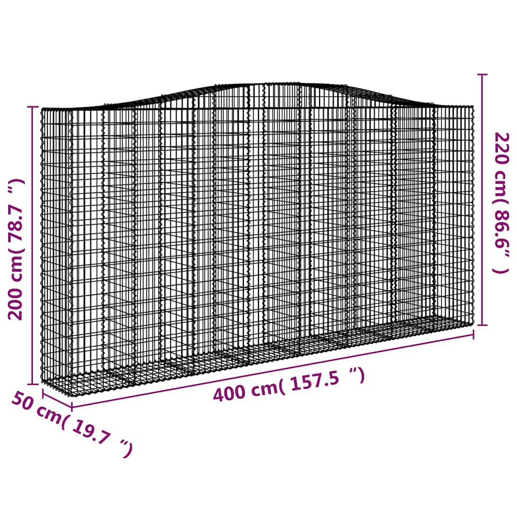 Arched Gabion Baskets 9 pcs 400x50x200/220 cm Galvanised Iron