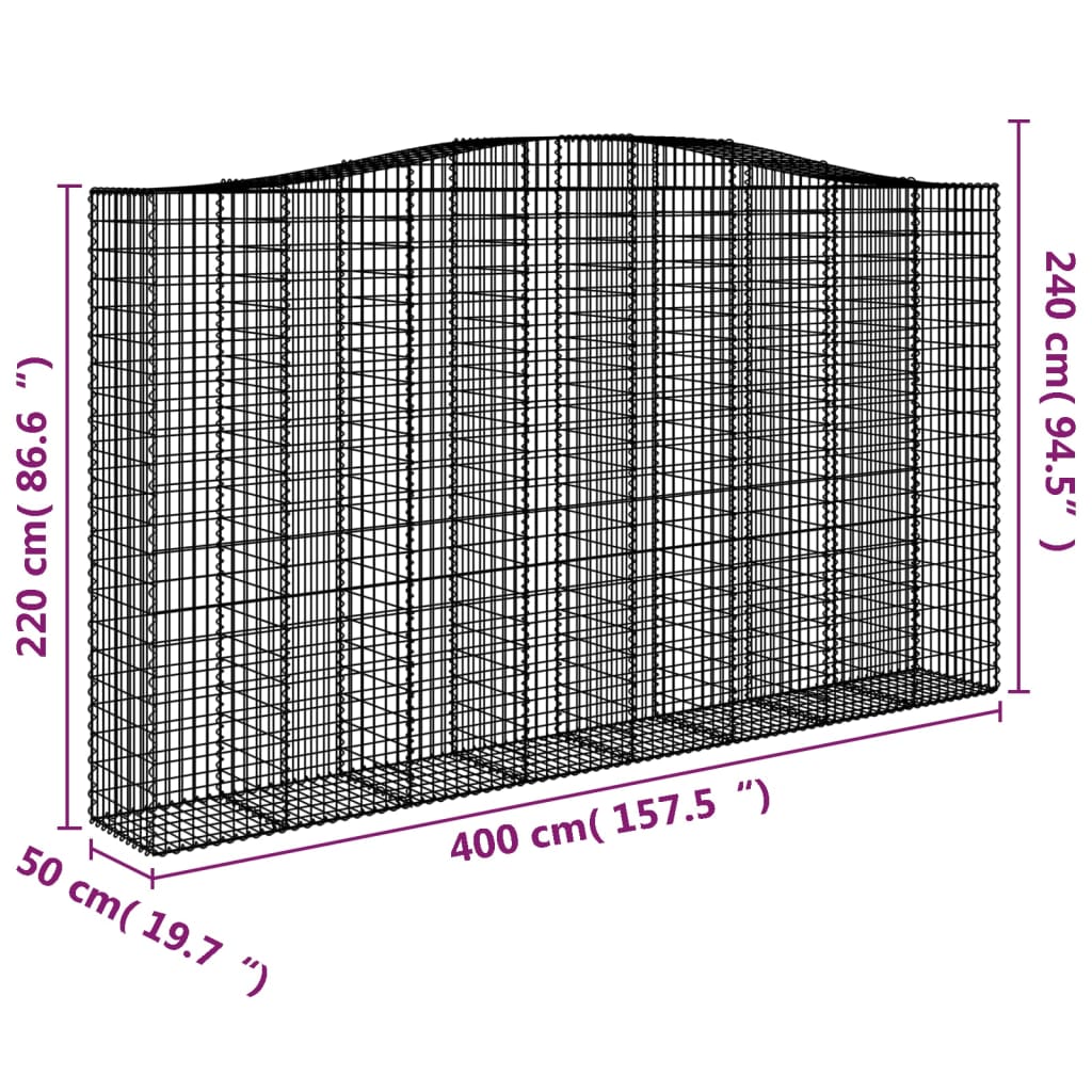 Arched Gabion Baskets 3 pcs 400x50x220/240 cm Galvanised Iron