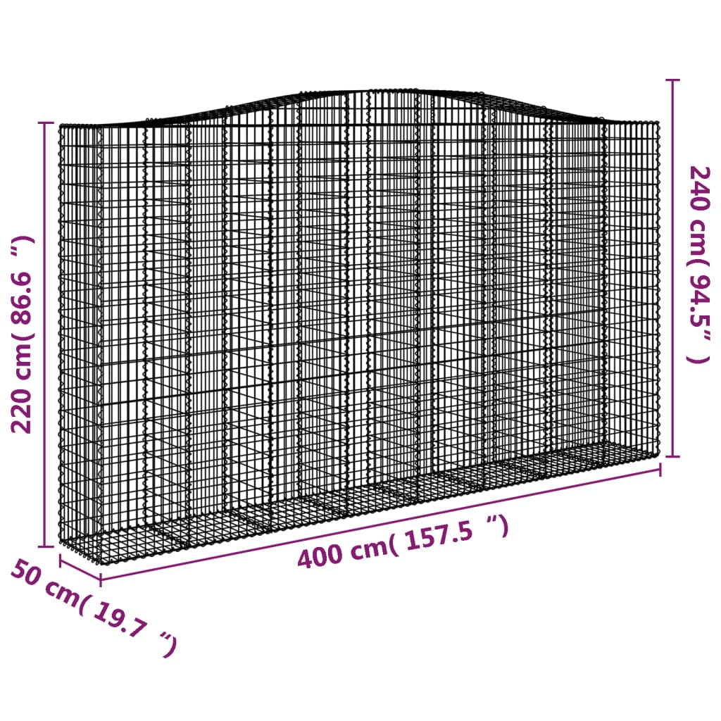 Arched Gabion Baskets 7 pcs 400x50x220/240 cm Galvanised Iron