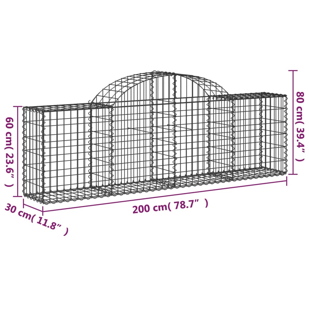 Arched Gabion Baskets 5 pcs 200x30x60/80 cm Galvanised Iron
