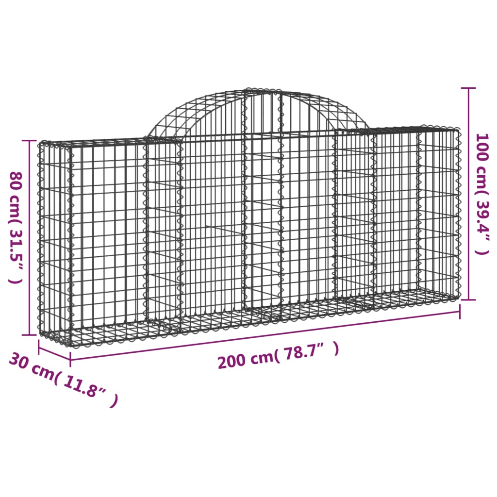 Arched Gabion Baskets 30 pcs 200x30x80/100 cm Galvanised Iron