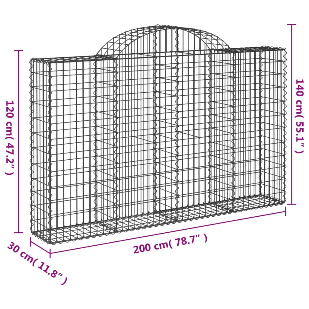 Arched Gabion Baskets 10 pcs 200x30x120/140 cm Galvanised Iron