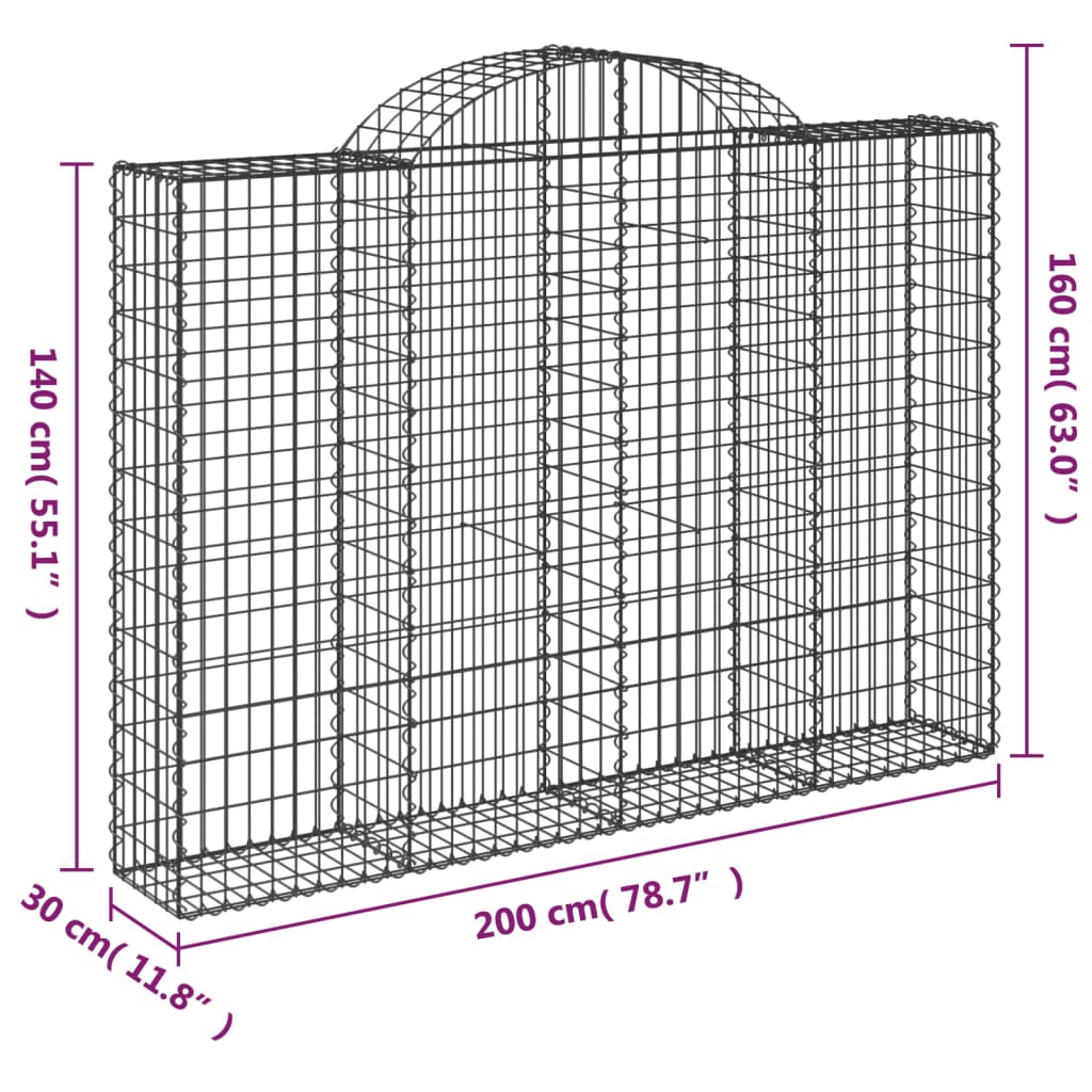 Arched Gabion Baskets 5 pcs 200x30x140/160 cm Galvanised Iron