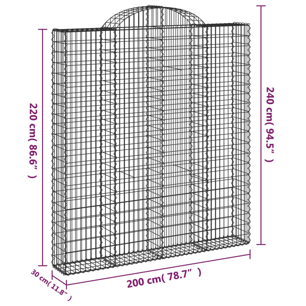 Arched Gabion Baskets 3 pcs 200x30x220/240 cm Galvanised Iron