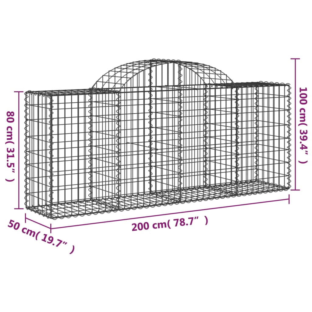 Arched Gabion Baskets 2 pcs 200x50x80/100 cm Galvanised Iron