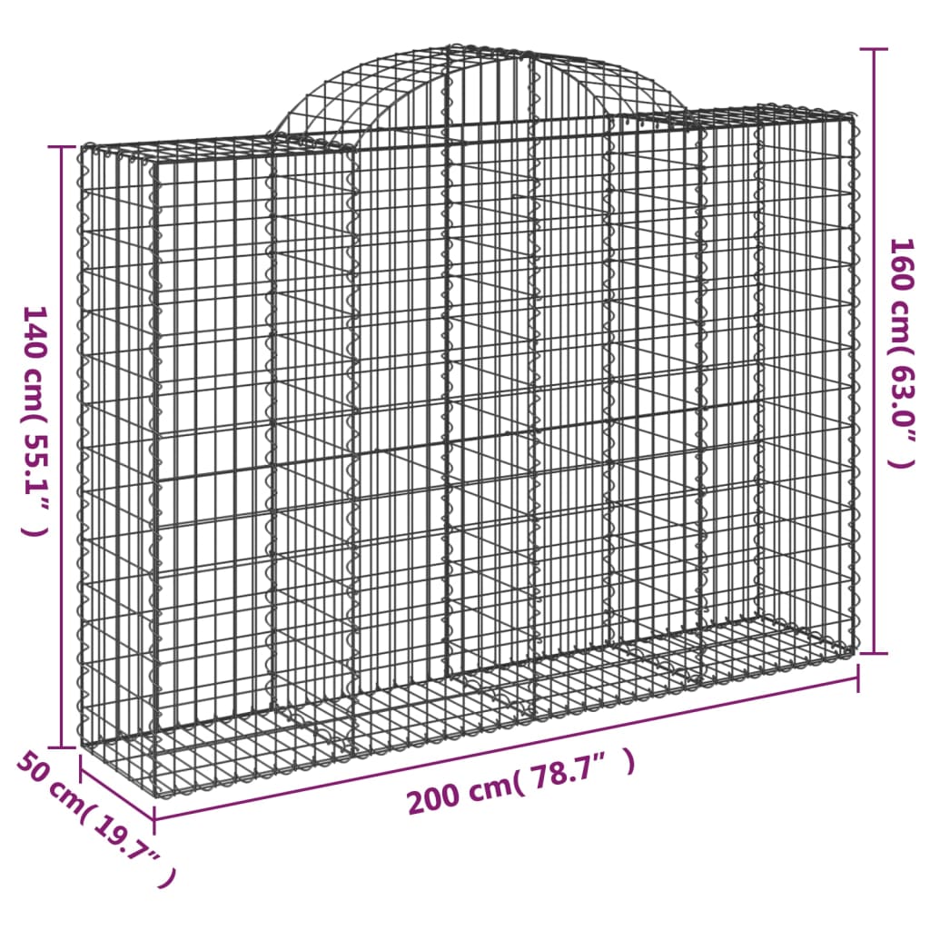 Arched Gabion Baskets 8 pcs 200x50x140/160 cm Galvanised Iron