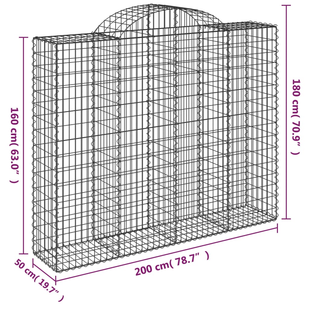 Arched Gabion Baskets 2 pcs 200x50x160/180 cm Galvanised Iron