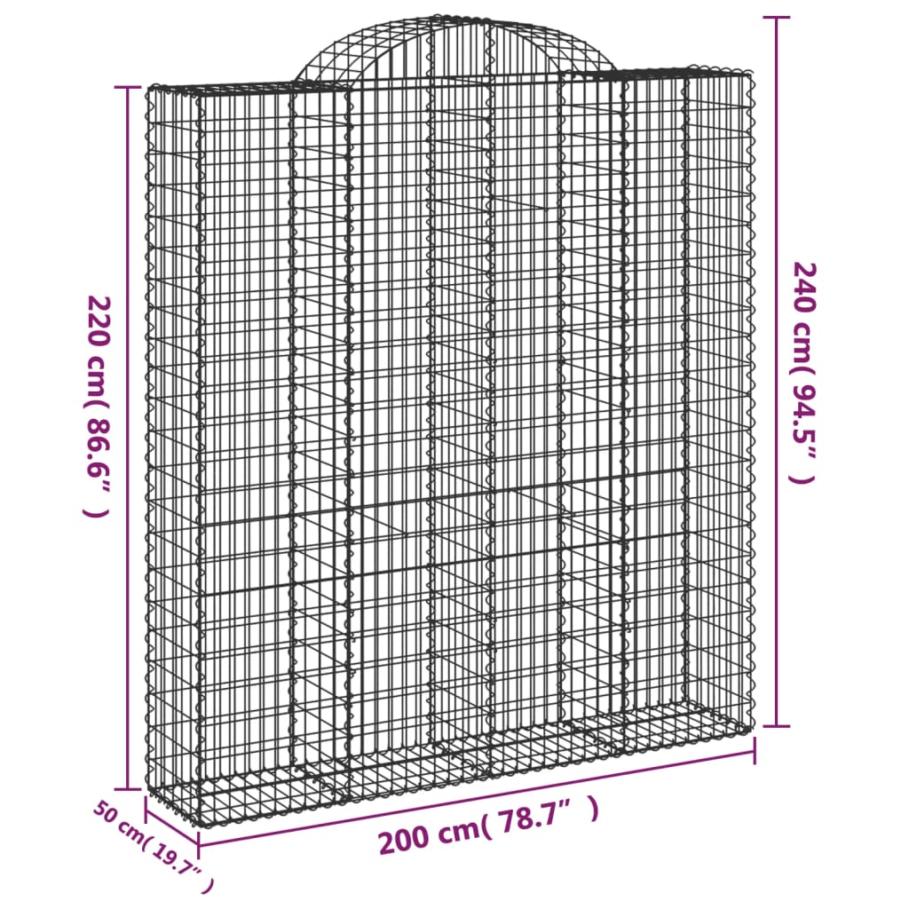 Arched Gabion Baskets 6 pcs 200x50x220/240 cm Galvanised Iron