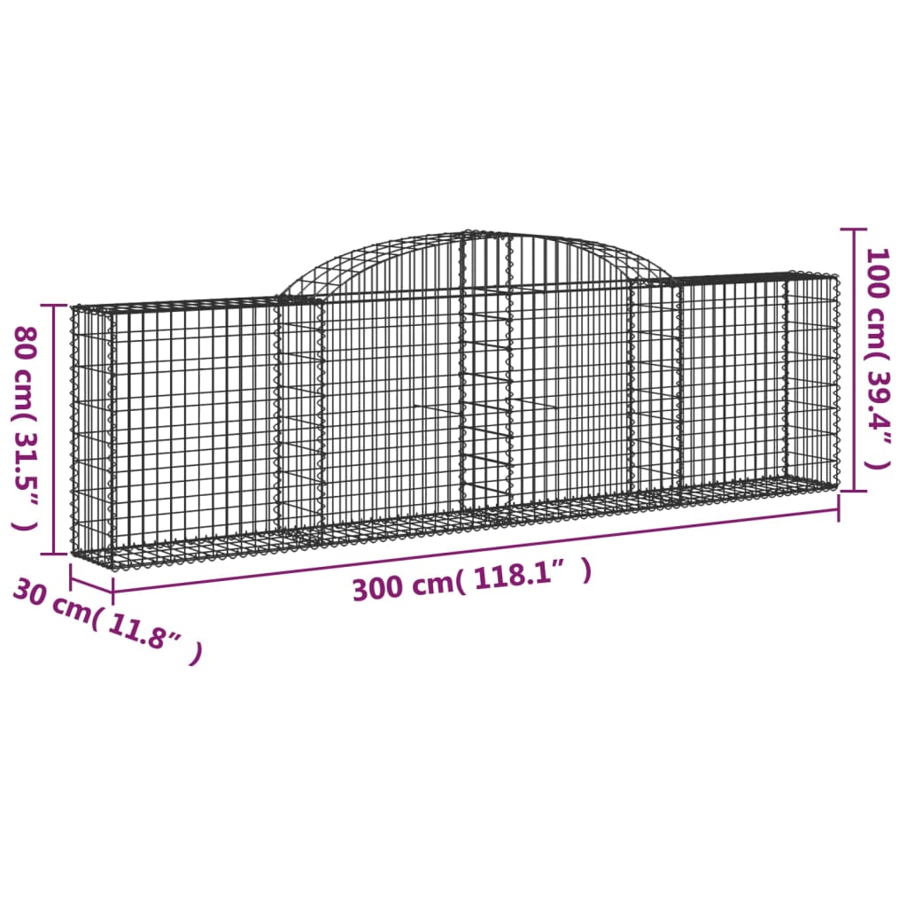 Arched Gabion Baskets 15 pcs 300x30x80/100 cm Galvanised Iron